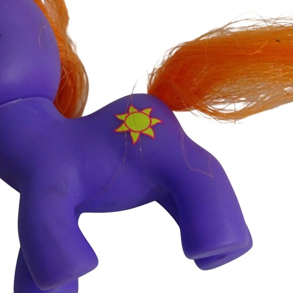 Gi-Go Purple Toy Pony Figurine With Orange Hair Sun Symbol Plastic 2.5 inch - Picture 2 of 6